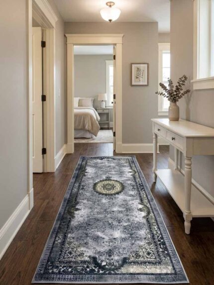 Plushy World 5x2 feet carpet with classic medallion design, soft plush texture ideal for hallway, bedroom, and living room