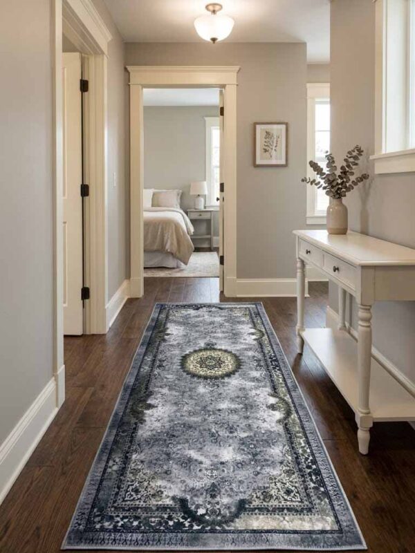 Plushy World 5x2 feet carpet with classic medallion design, soft plush texture ideal for hallway, bedroom, and living room