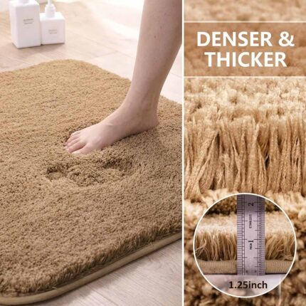 Plushy World thick plush door mat with dense soft fibers, highly absorbent and comfortable for home entrance and bathroom use